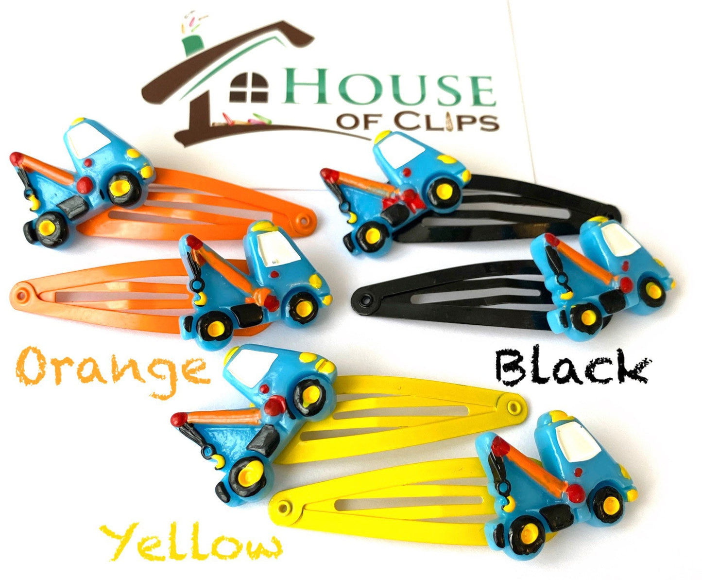 Tow Truck Clips x2 - Boys Hair Clips - Construction Truck Snap Clips - Hair Clips for Boys - Little Gift Idea - Boys Hair Clips