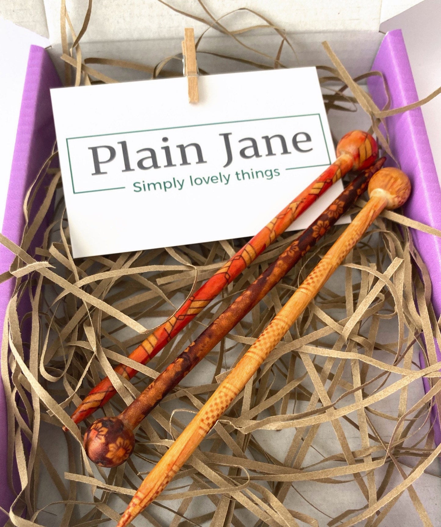 The Knitting Needle Hair Stick by Plain Jane - Natural Wooden Hair Stick - Wooden Bun Stick - Wooden Hair Stick with Ball End