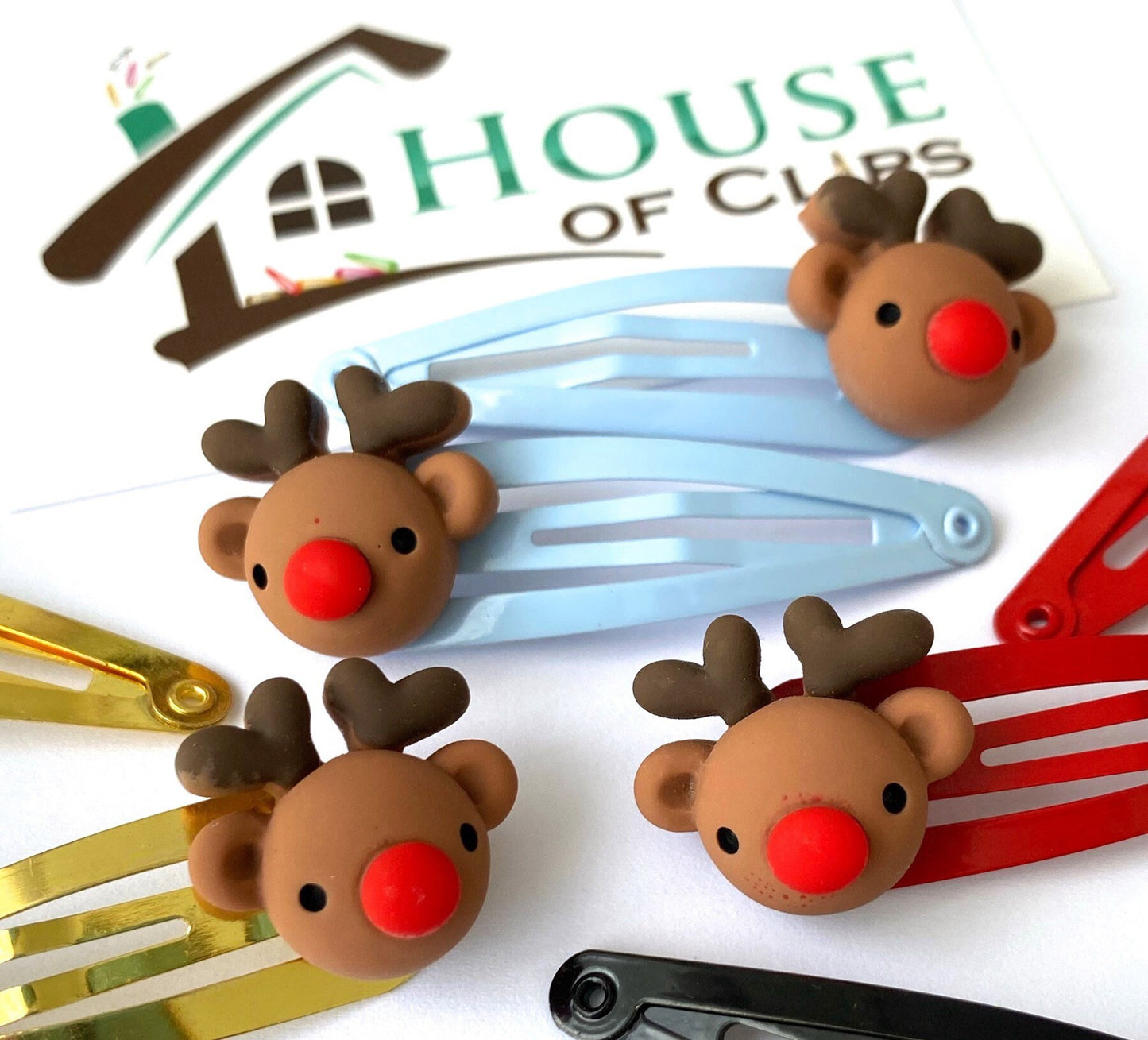 Rudolph Hair Clips: Christmas Reindeer Barrettes (Set of 2)