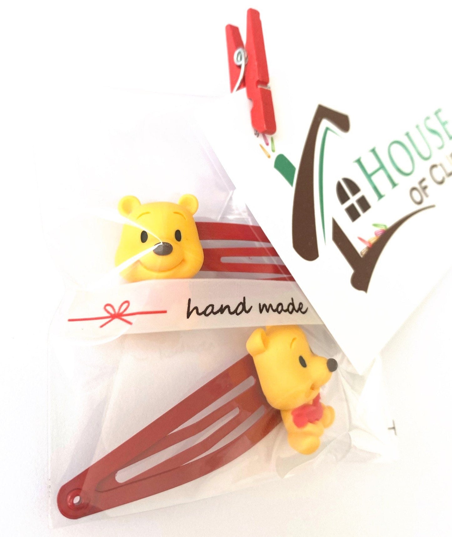 Pooh Bear Hair Clips: Baby Girl Red Snap Barrettes (Set of 2)