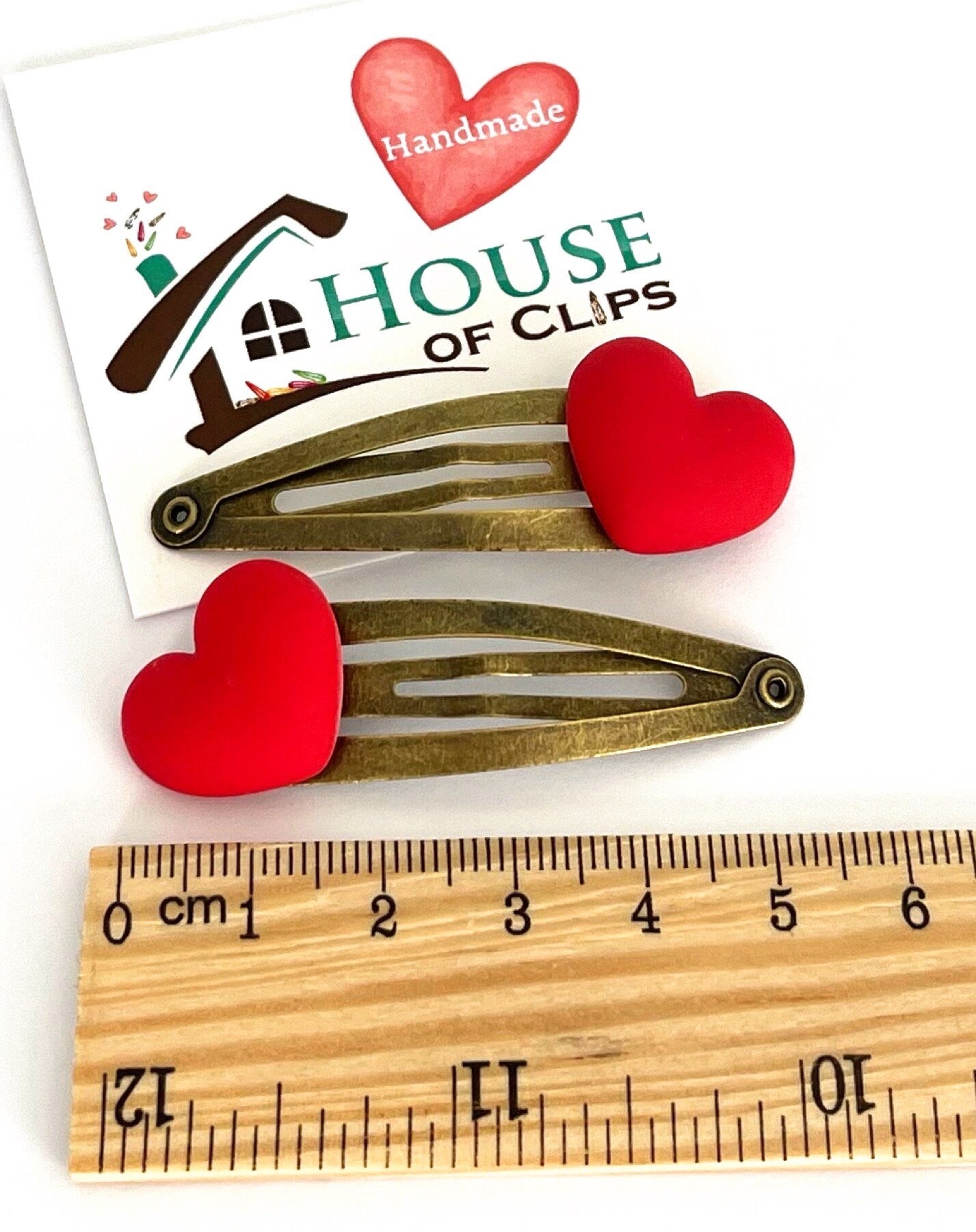 Valentine Heart Hair Clips: Antique Gold Snap Clips, Set of 2