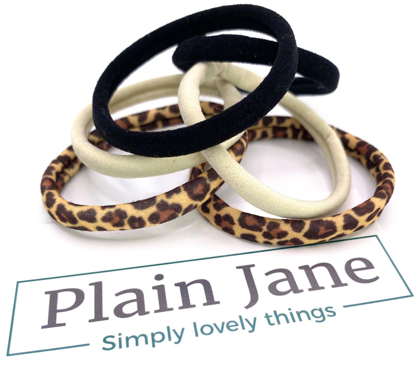 Strong Nylon Hair Elastics: Leopard, Blonde, Black - Set of 6
