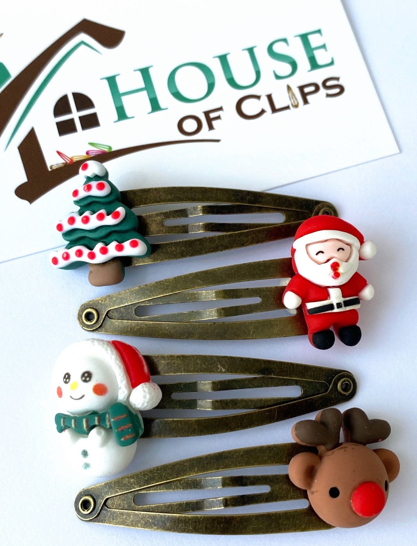Vintage Christmas Hair Clip Set x4 - Antique Gold Christmas Barrettes - Xmas Hair Slides - Xmas Stocking Gift Idea - Stocking Fillers -