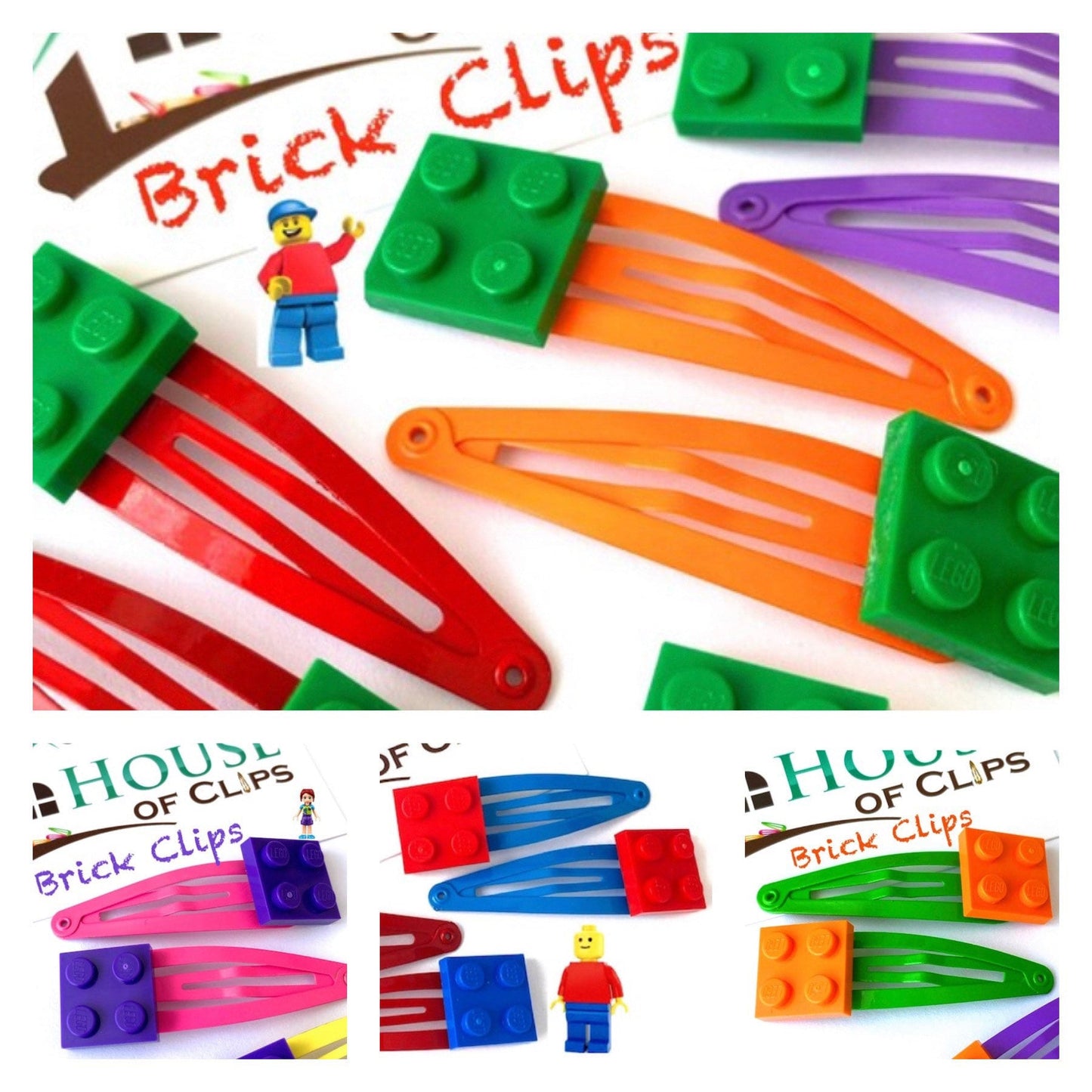 Brick Hair Clips x2: Building Block Snap Clip - 17 Colors