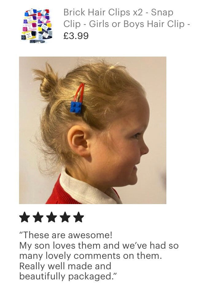 Brick Hair Clips x2: Building Block Snap Clip - 17 Colors