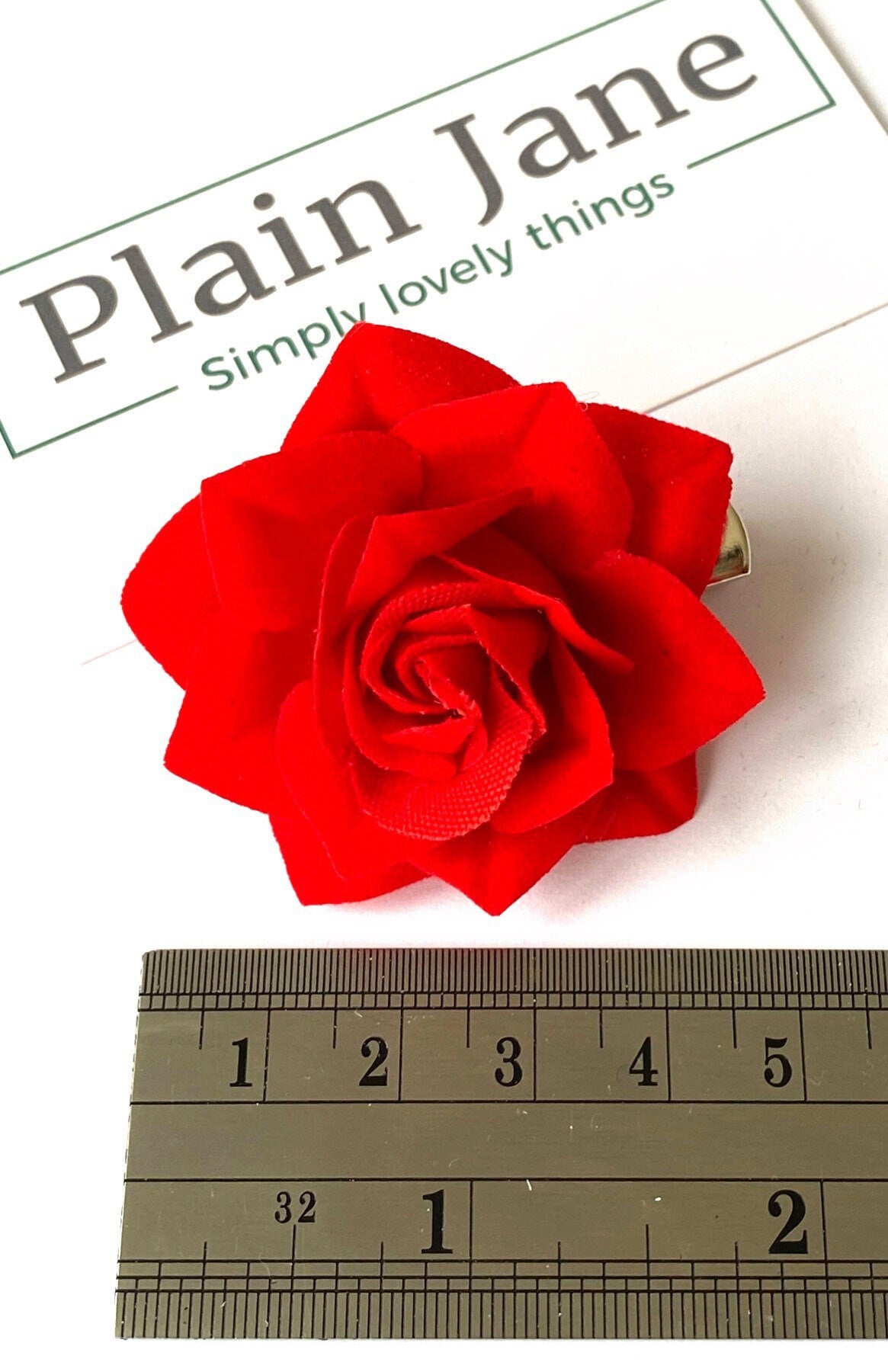 The Plain Jane Eternal Rose Clamp - Plain Jane Rose Crocodile Clip - Rose Hair Clip - Red Nylon Rose Hair Clamp - Floral Hair Clip