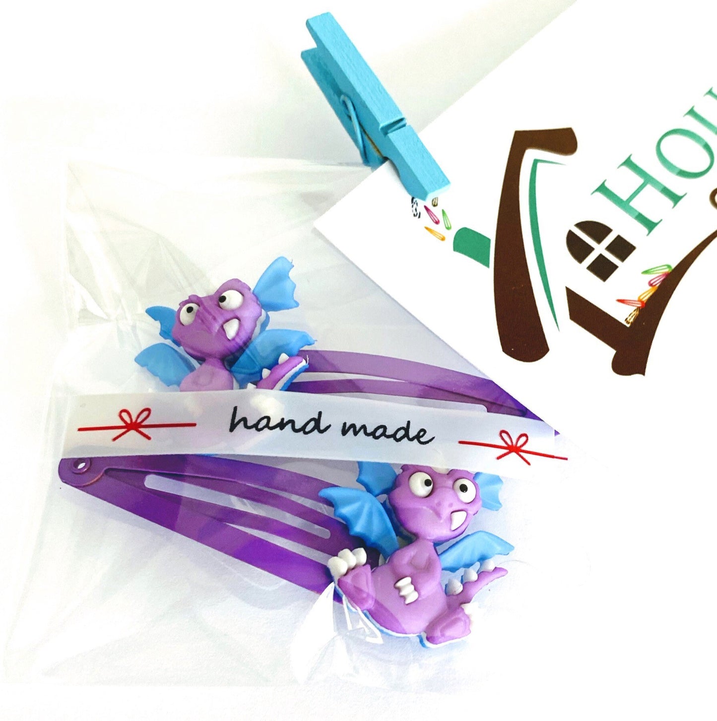 Dragon Hair Clips: Purple & Blue Barrettes - Set of 2