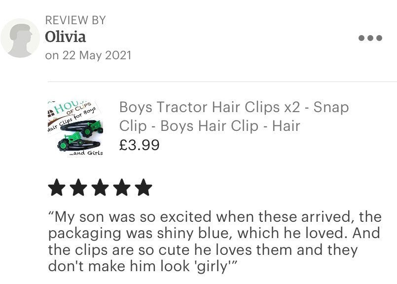Boys Tractor Hair Clips x2, Gender Neutral Kids Gift, Kids Party Gift, Hair Clips For Boys, Gift For Farmer Boys, Boys Barrettes, Boys Hair