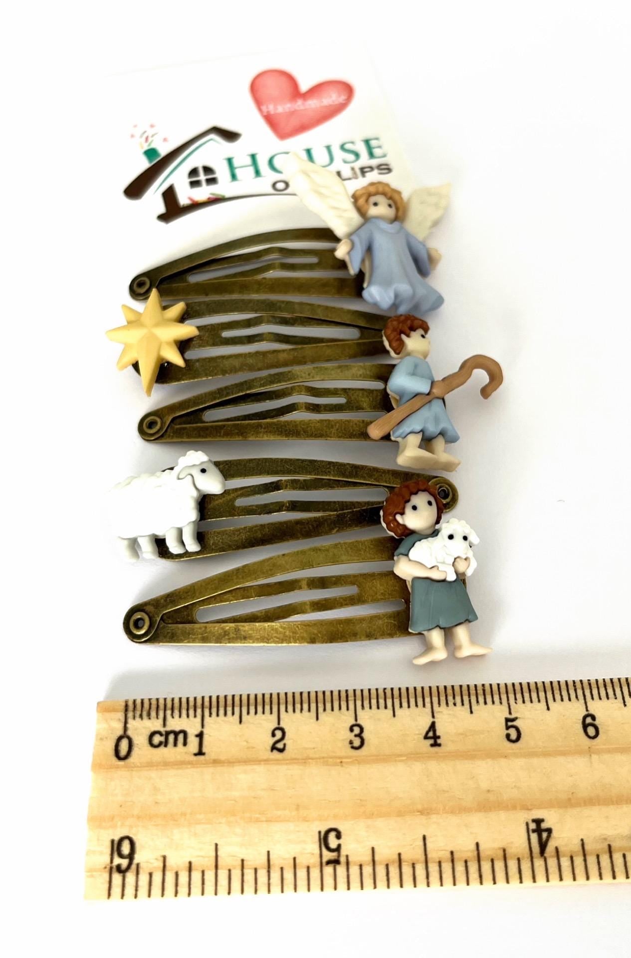 Nativity Hair Clip Set: Handmade Polymer Clay Angel, Star, Shepherd & Lamb