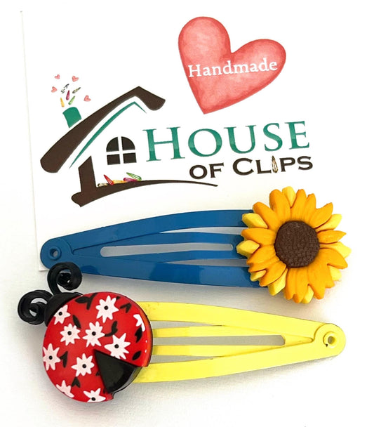 Handmade Ladybug & Sunflower Hair Clips: Fun in the Sun Set