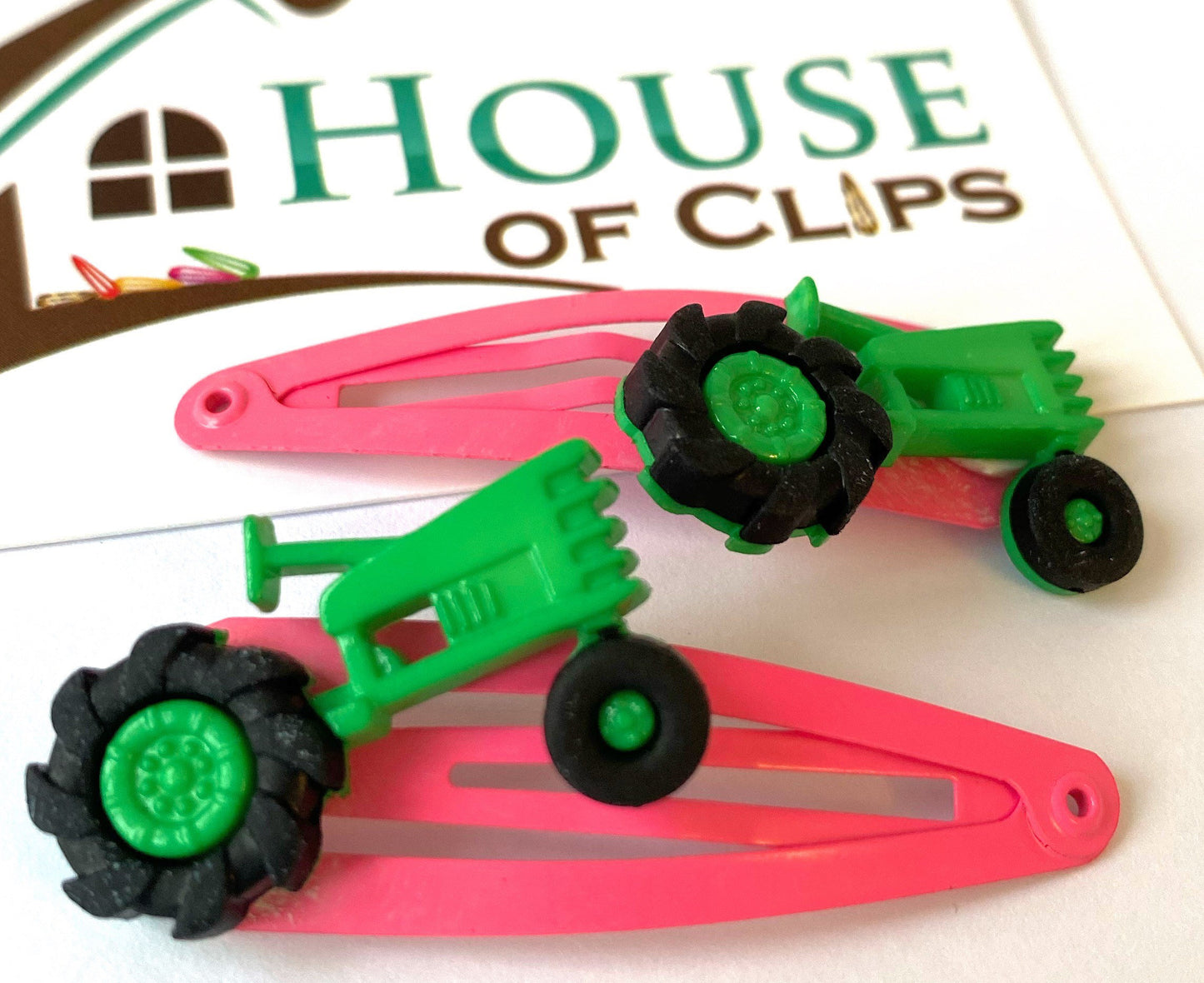 Pink Tractor Hair Clips, Farm Hair Clips, Hair Clips for Girls, Handmade Barrettes, Toddler Hair Accessories, Cute Farm Hair Clip