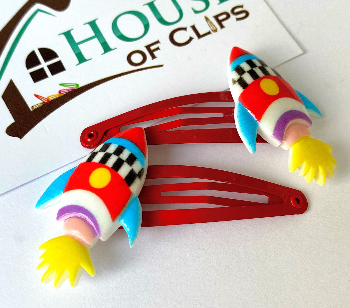 Rocket Hair Clips: Non-Slip Pigtail Barrettes - Set of 2