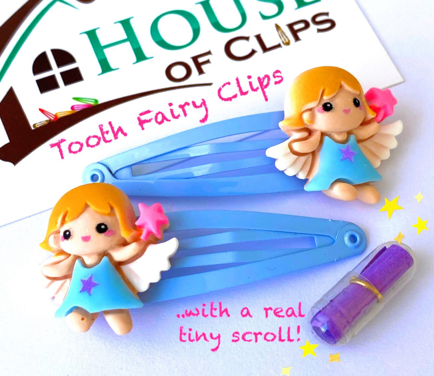 Tooth Fairy Hair Clips: Fairy Barrettes with Tiny Scroll Gift