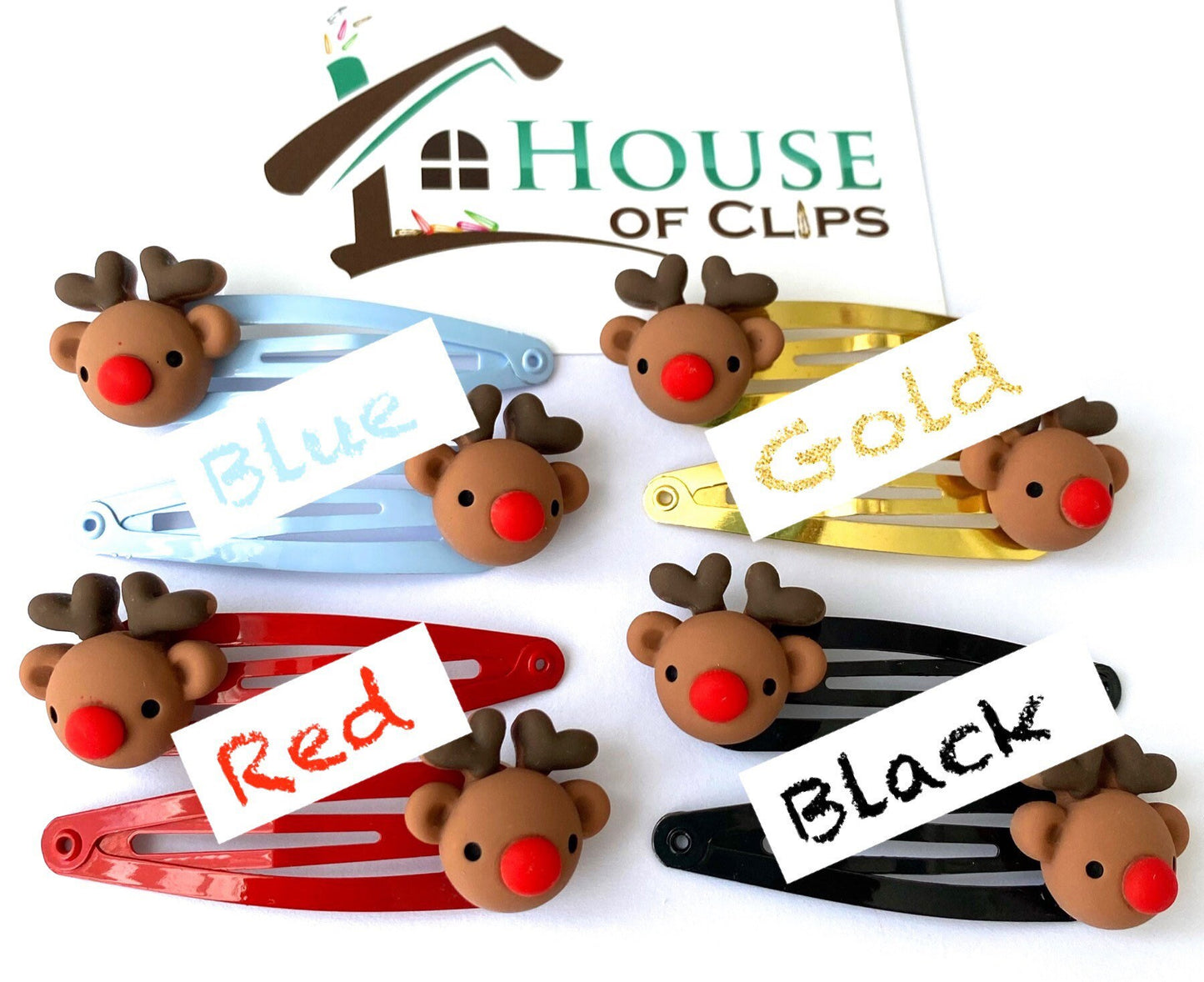 Rudolph Hair Clips: Christmas Reindeer Barrettes (Set of 2)