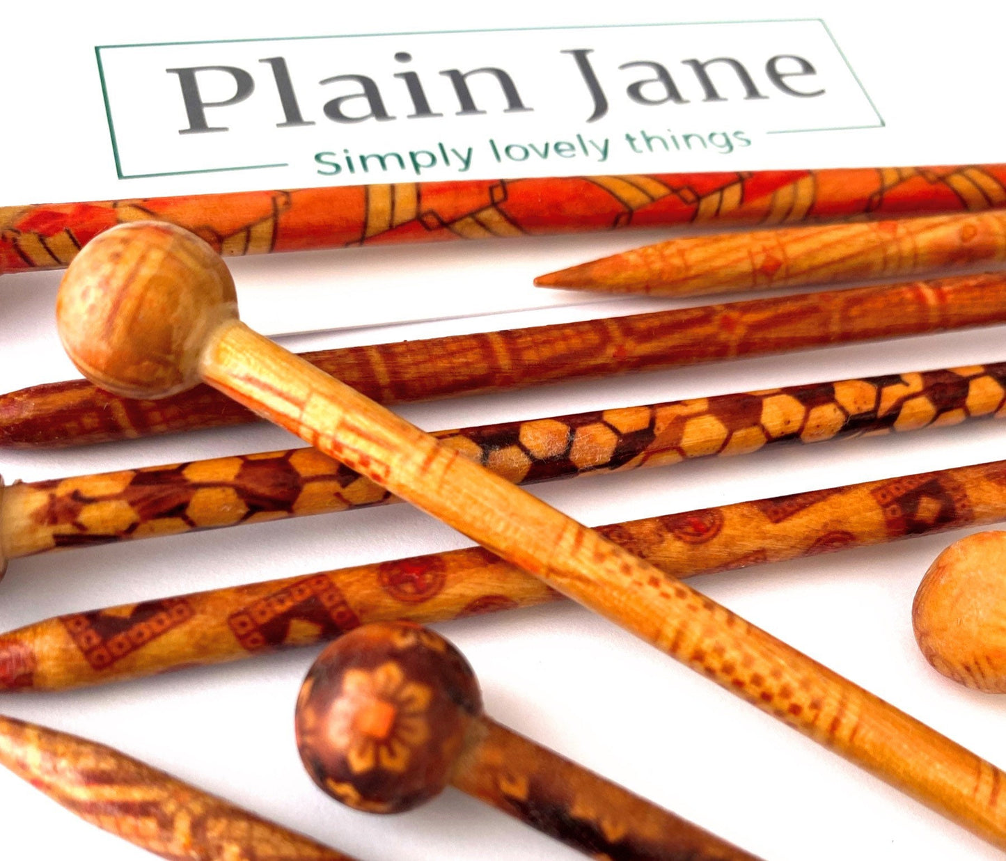 The Knitting Needle Hair Stick by Plain Jane - Natural Wooden Hair Stick - Wooden Bun Stick - Wooden Hair Stick with Ball End