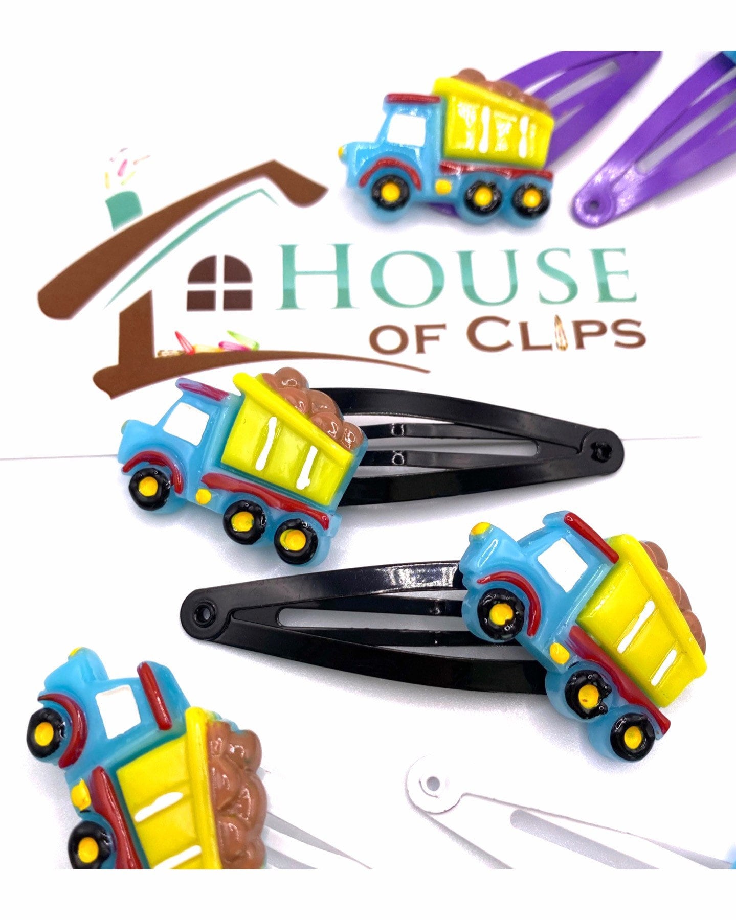 Dumper Truck Hair Clips: Construction Vehicle Hair Barrettes (x2)