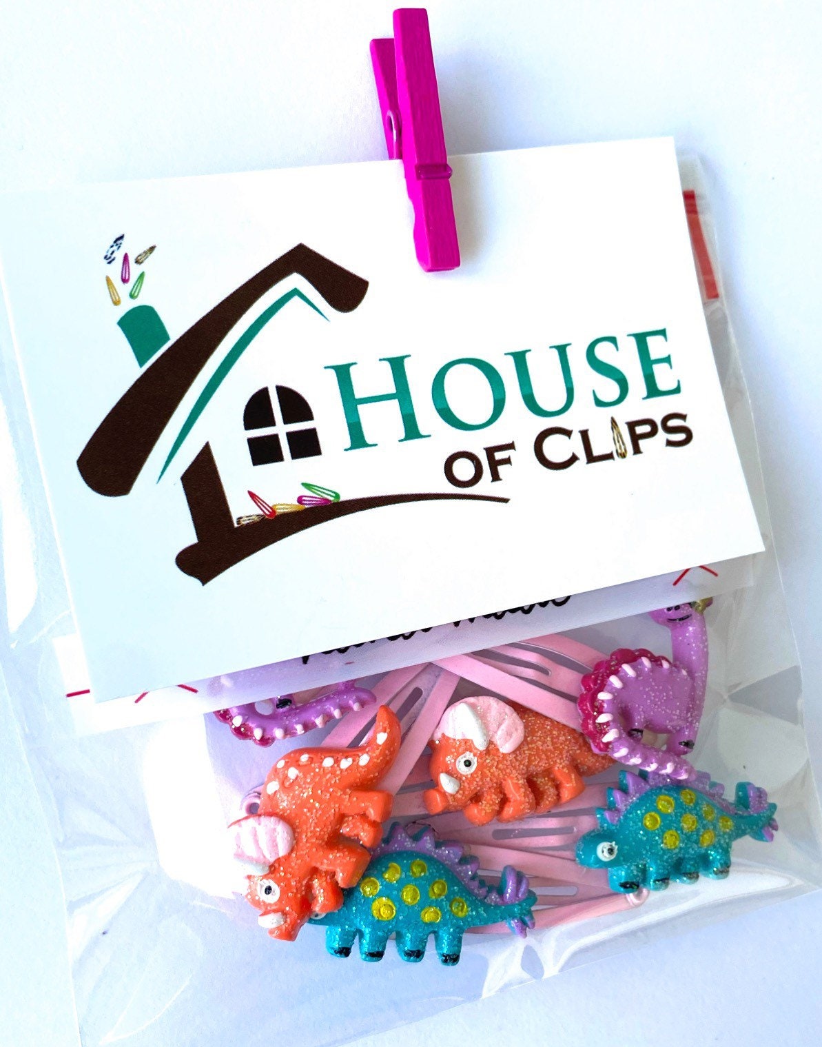 Dinosaur Hair Clips: Stegosaurus, Triceratops, Diplodocus (Set of 2)