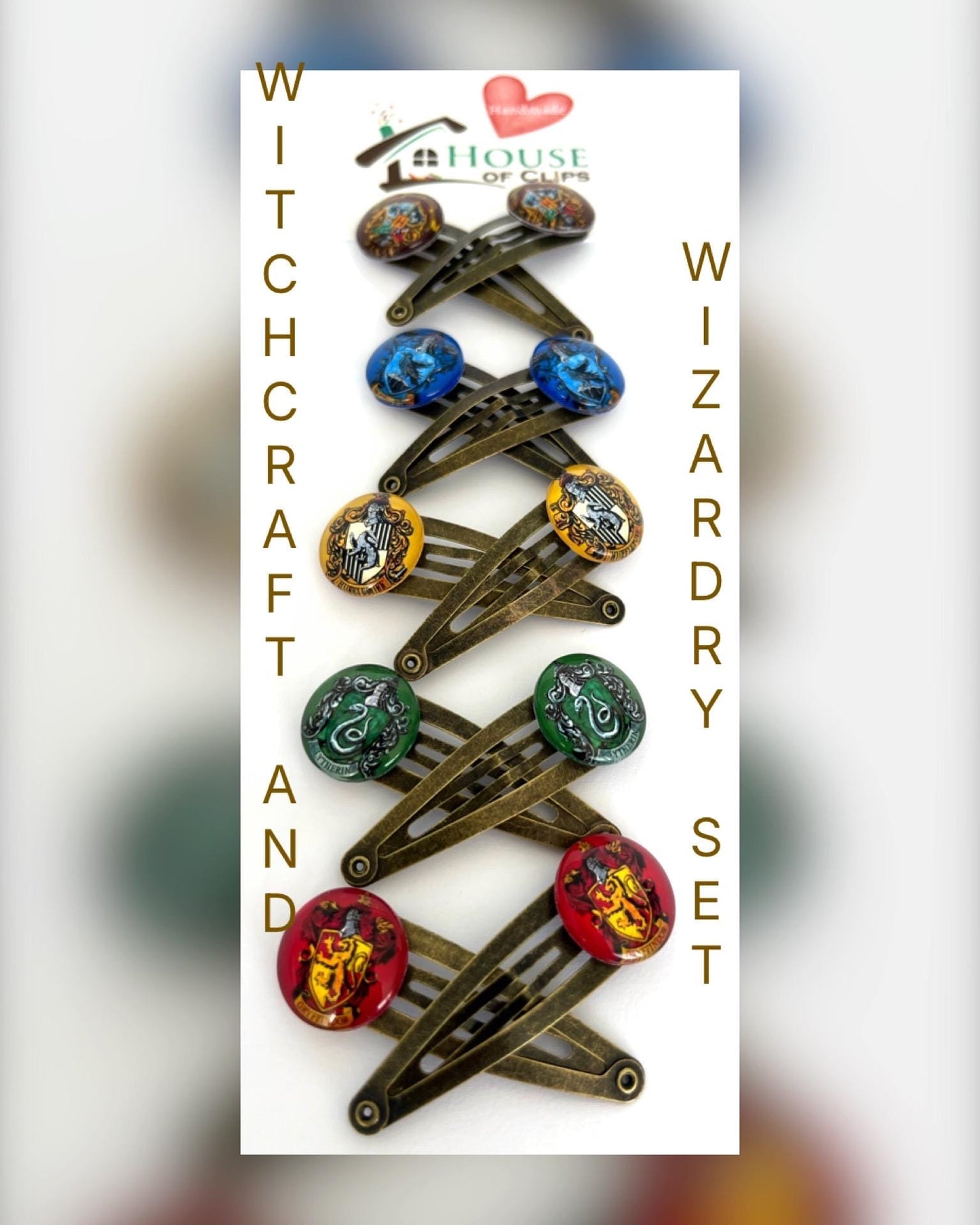 Witchcraft and Wizardry Hair Clips Set, Magic School House Clips, Fantasy Wizard Hair Accessories, Cosplay Costume Gift for Fans