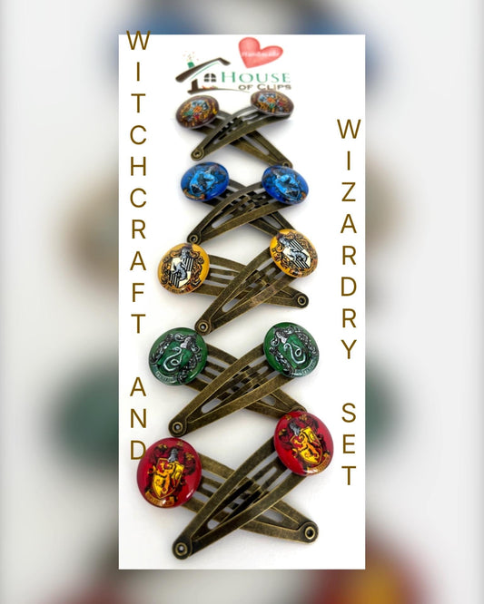 Witchcraft and Wizardry Hair Clips Set, Magic School House Clips, Fantasy Wizard Hair Accessories, Cosplay Costume Gift for Fans