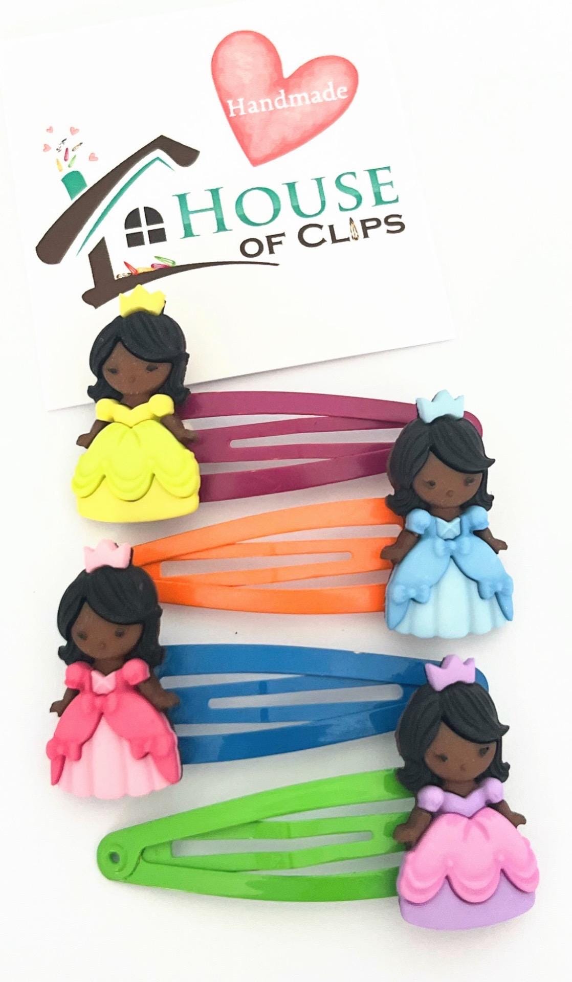 Princess Hair Clip Set: Handmade Party Girl Barrettes, black princess clips, afro-carribean princess, afro hair