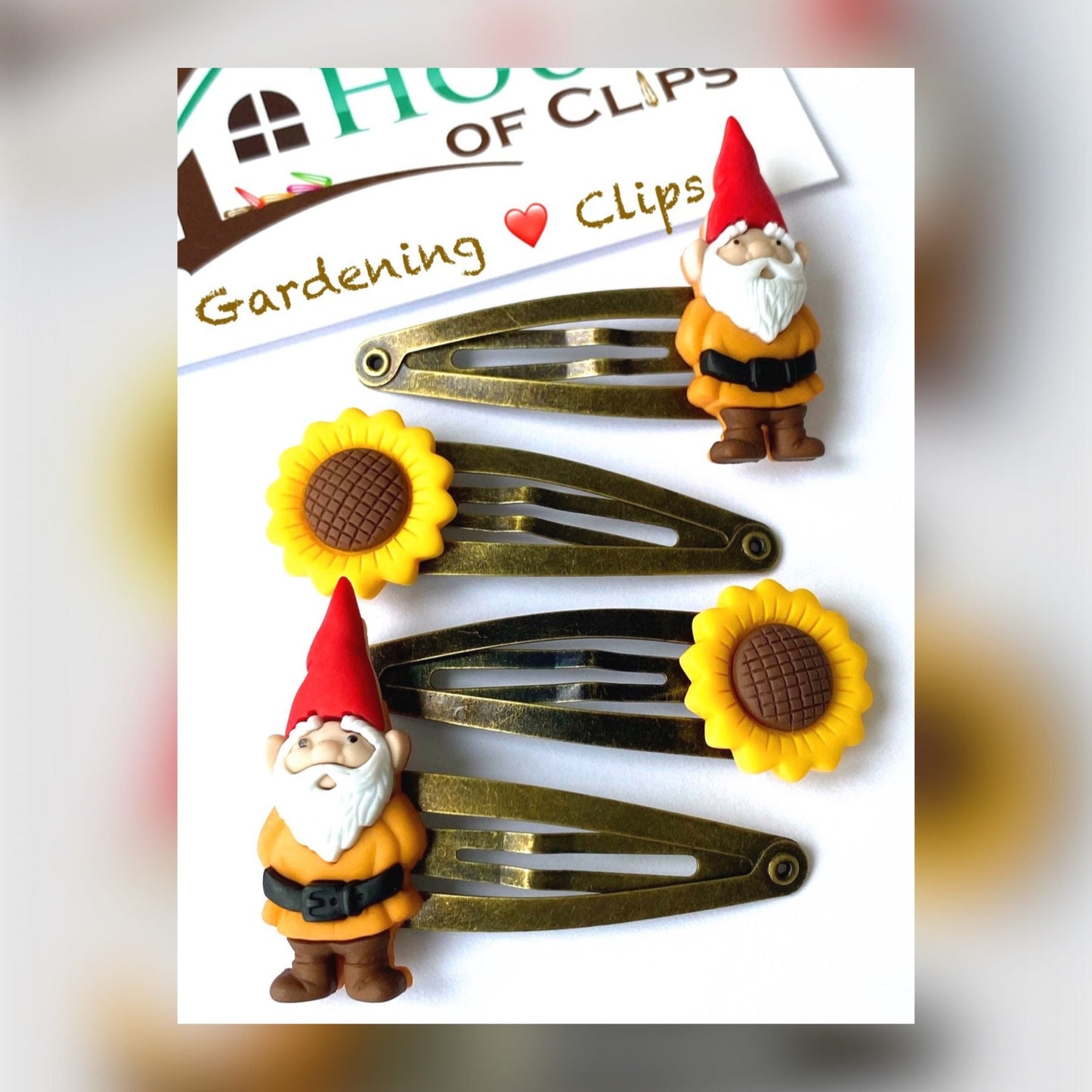 Gnome & Sunflower Hair Clips: Gardening Gift Set of 4