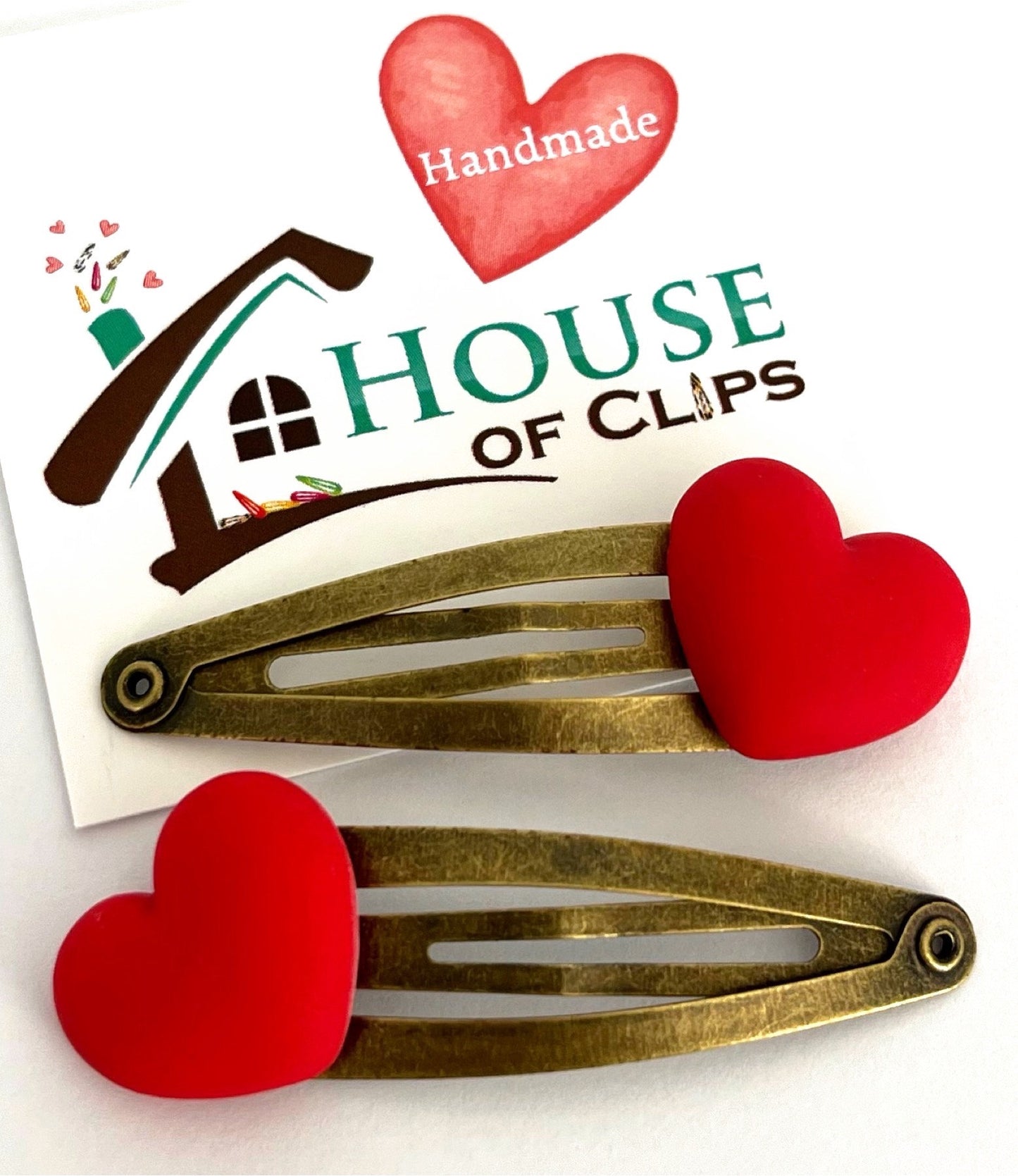 Valentine Heart Hair Clips: Antique Gold Snap Clips, Set of 2