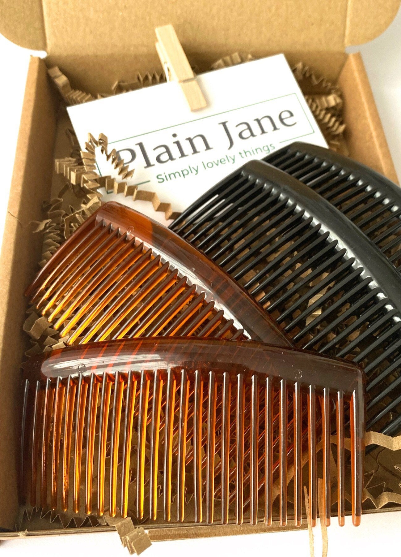 Must Have Side Combs x2 by Plain Jane - Ladies Hair Combs - Tortoiseshell Hair Comb - Acrylic French Hair Combs - Black Hair Combs