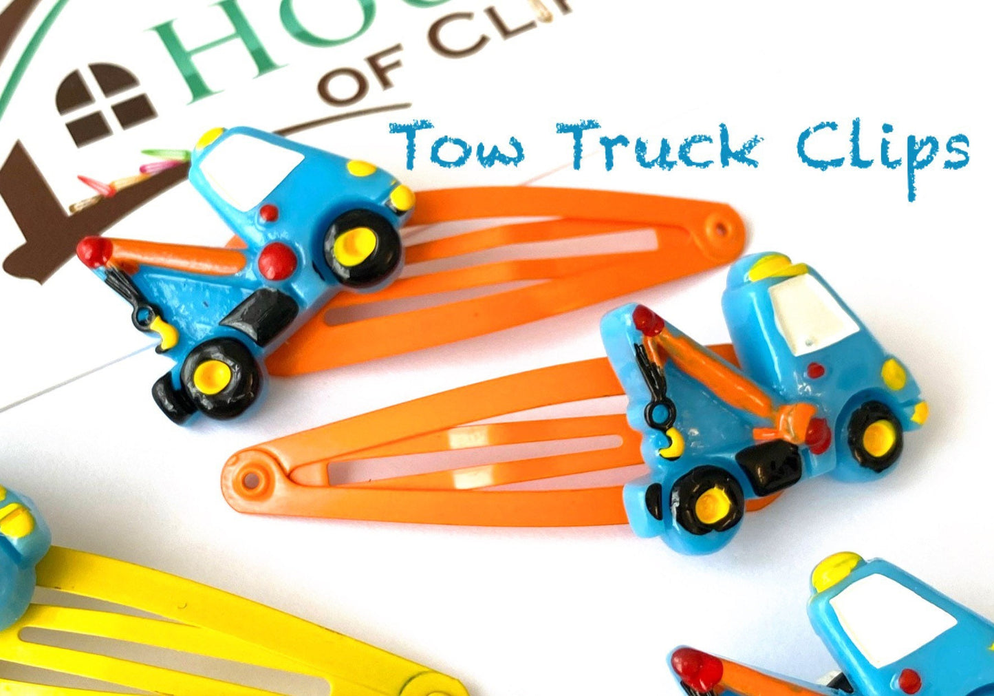 Tow Truck Clips x2 - Boys Hair Clips - Construction Truck Snap Clips - Hair Clips for Boys - Little Gift Idea - Boys Hair Clips