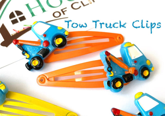 Tow Truck Clips x2 - Boys Hair Clips - Construction Truck Snap Clips - Hair Clips for Boys - Little Gift Idea - Boys Hair Clips