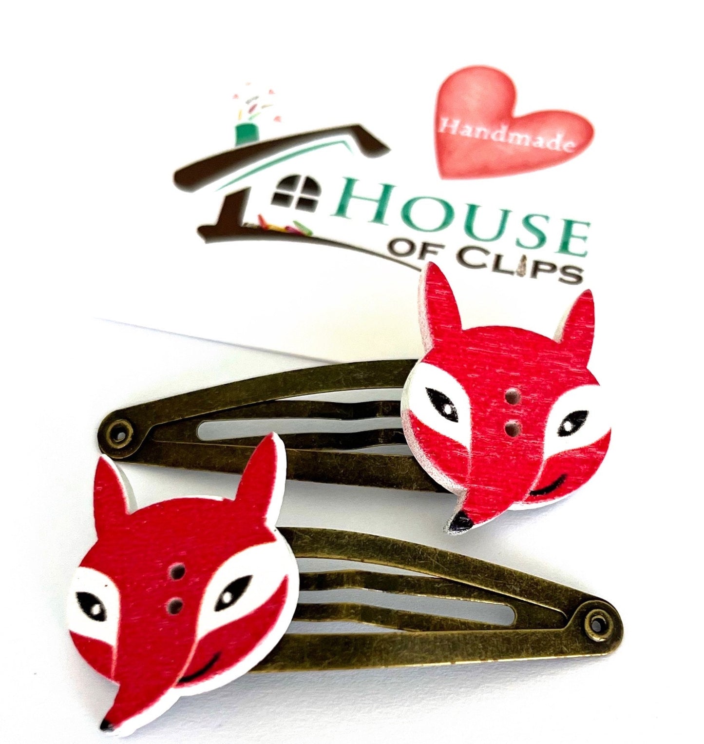 Fox Hair Clips: Vintage Gold Barrettes, Animal Hair Snaps (Set of 2)