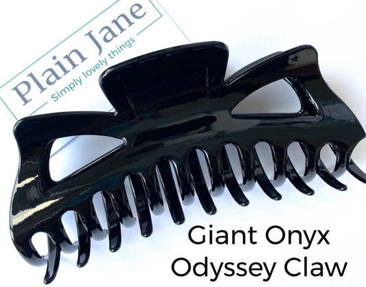 The Plain Jane Giant Onyx Odyssey Claw - Black Large Hair Claw - Vintage Style Large Hair Clamp - Black Hair Clip For Long Thick Hair -