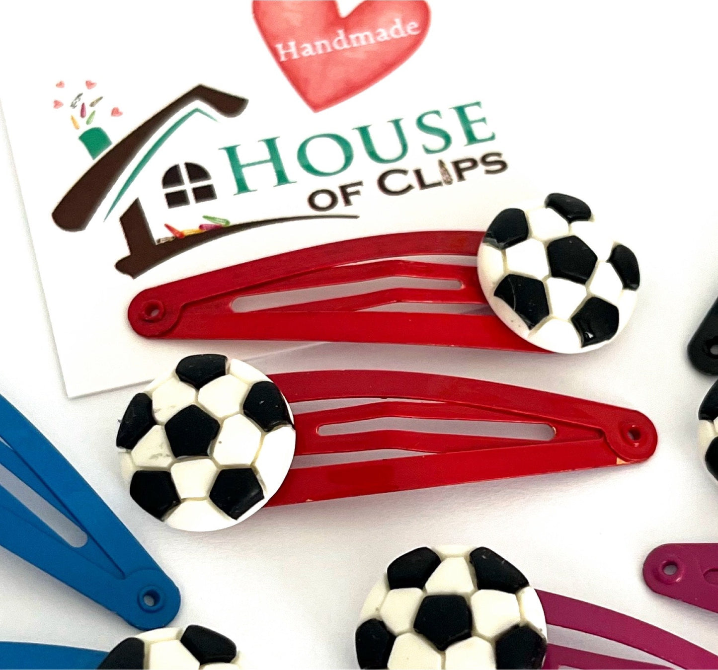 Football Hair Clips: Soccer Snap Barrettes - Gift for Girls (x2)