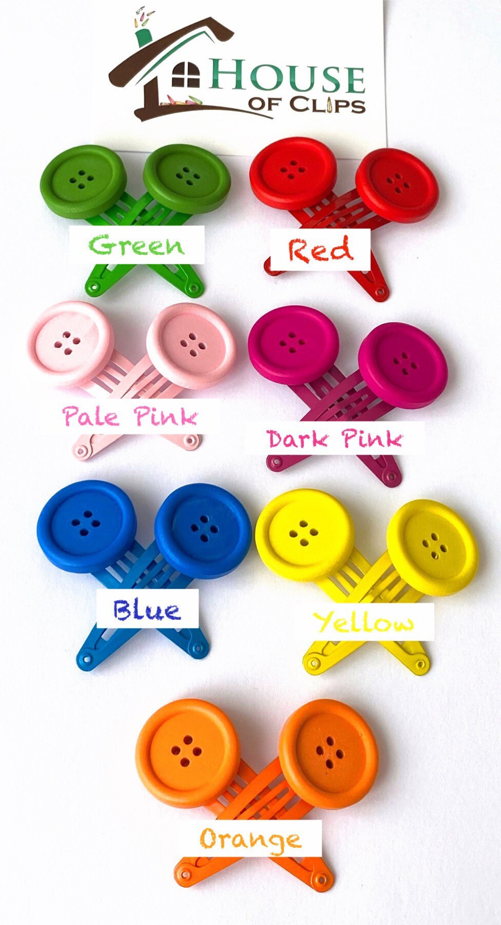 Large Rainbow Button Hair Clips x2 - Girls Hair Clips - Button Barrettes - YOU CHOOSE COLOUR - Blue hair clips - Hair Clips -You Choose