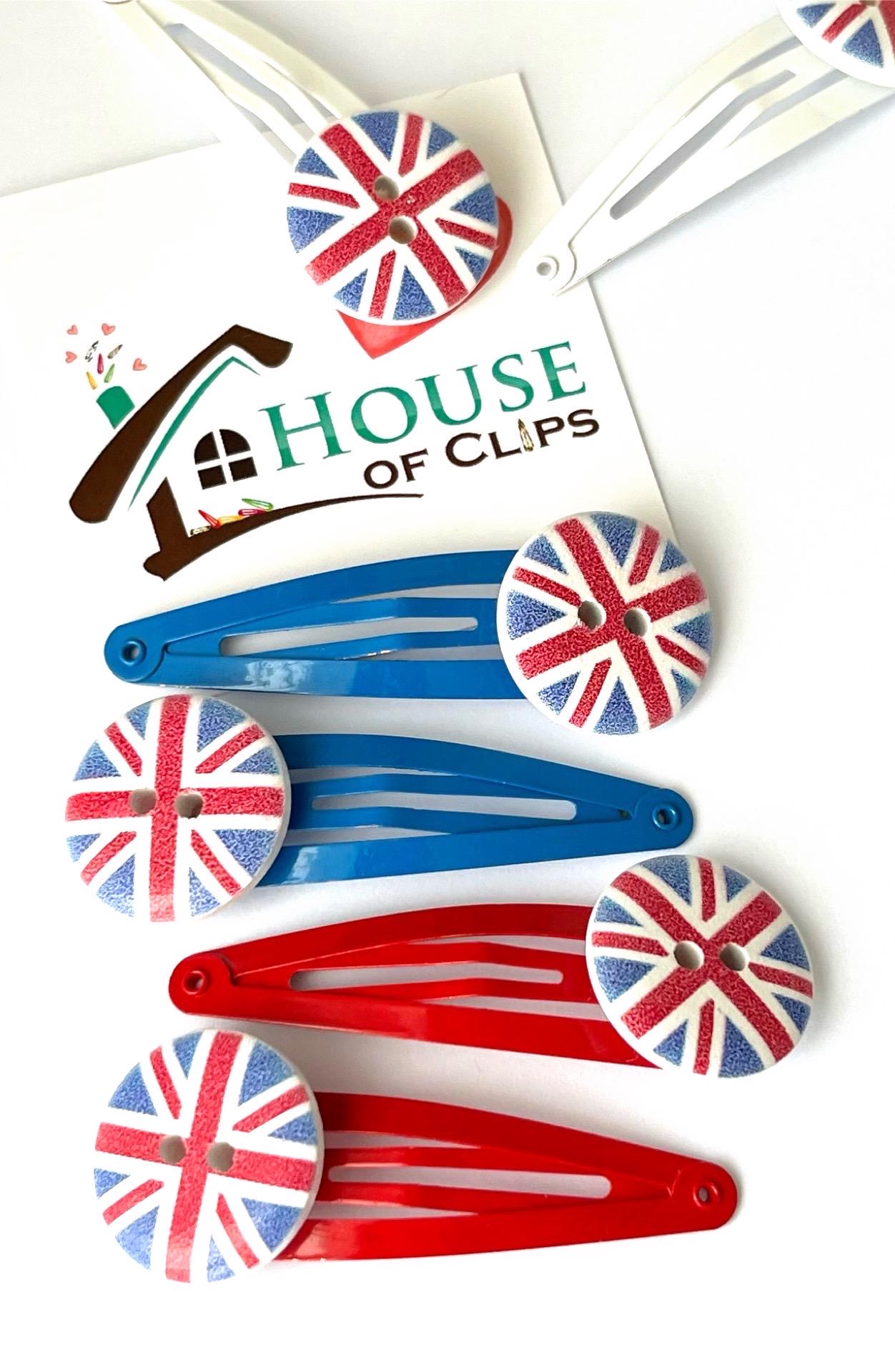 Union Jack Button Hair Clips: British Flag Hair Accessory