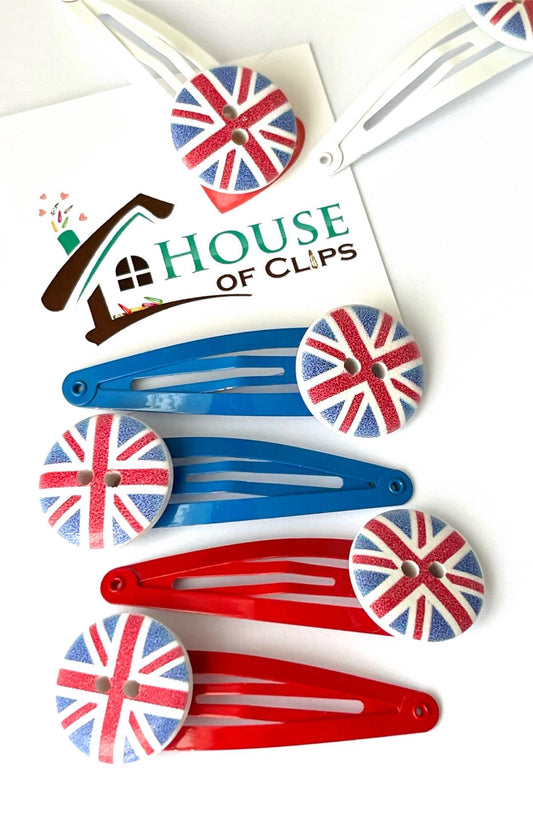 Union Jack Button Hair Clips: British Flag Hair Accessory