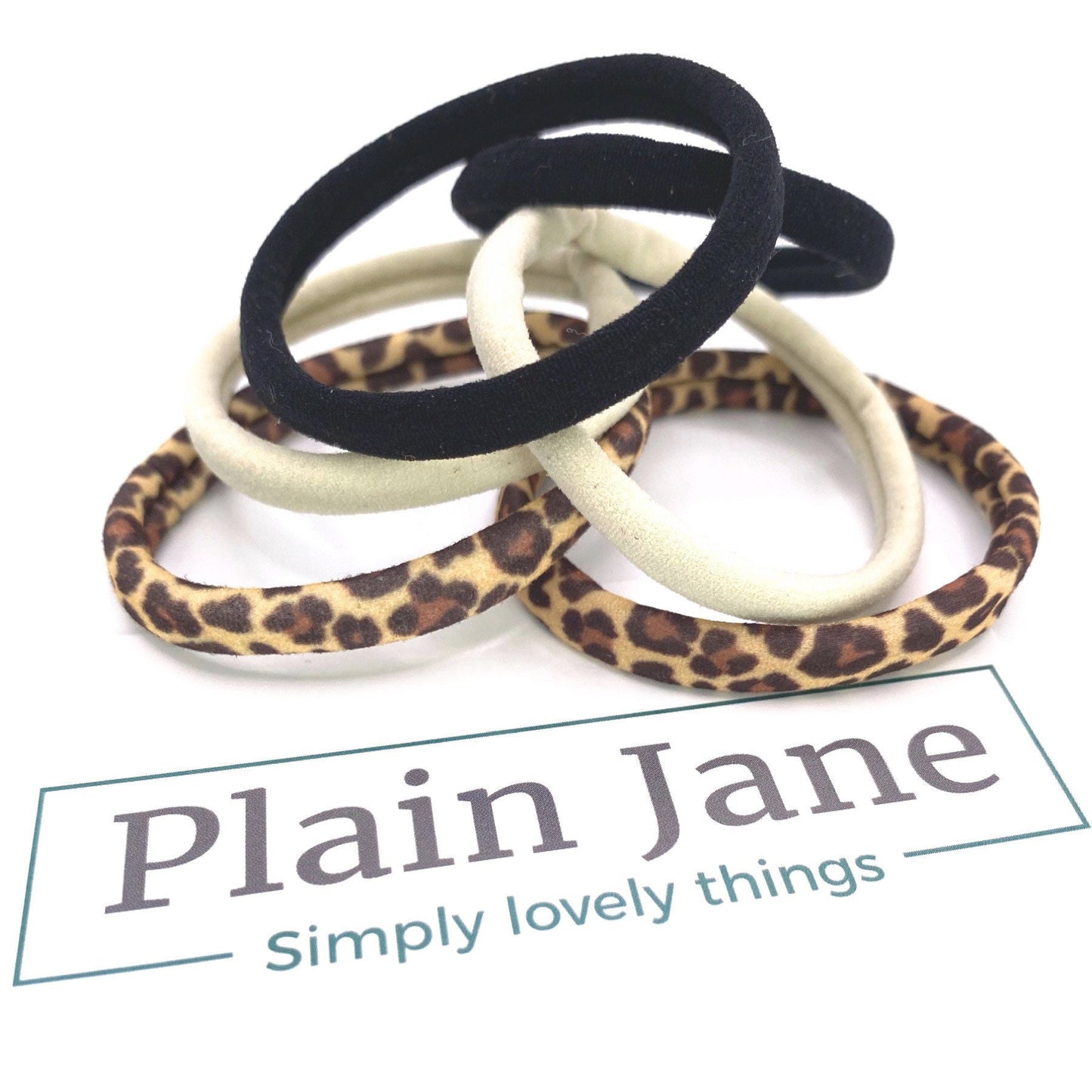 Strong Nylon Hair Elastics: Leopard, Blonde, Black - Set of 6