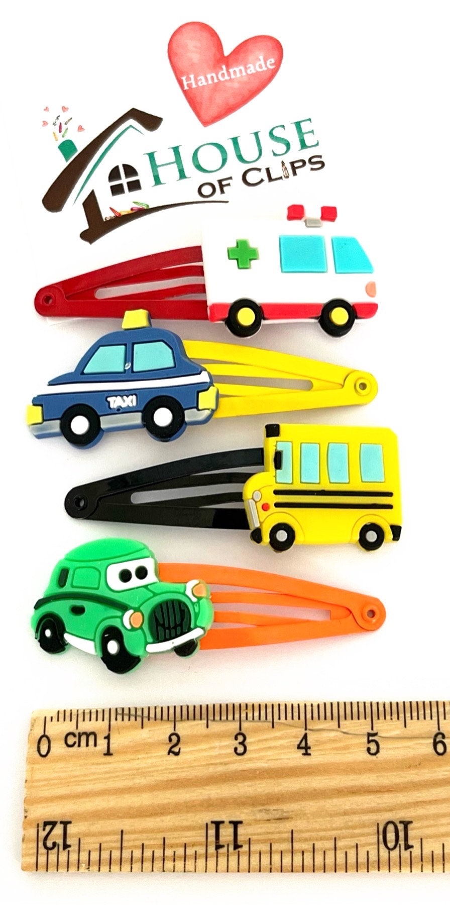 My Little Automobile Ambulance Hair Clip Set x4 - Boys Hair Clips - Ambulance Hair Clips - Taxi Hair Slides - American Bus Barrettes -