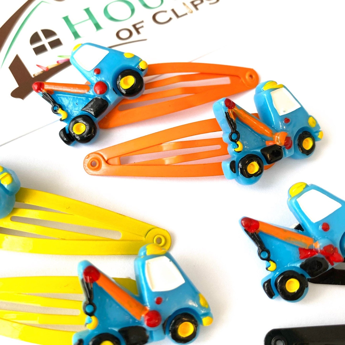 Tow Truck Clips x2 - Boys Hair Clips - Construction Truck Snap Clips - Hair Clips for Boys - Little Gift Idea - Boys Hair Clips